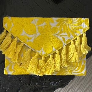 Yellow Floral Tassel Clutch